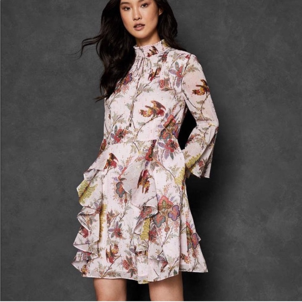 Ted Baker Floral Ruffle Dress Size 6 - Picture 1 of 8
